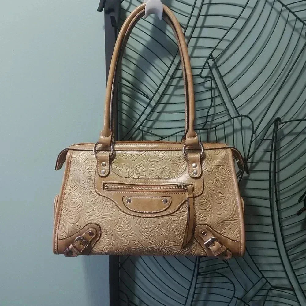 Designer City Inspired Beige Floral Imbossed Shoulder Bag